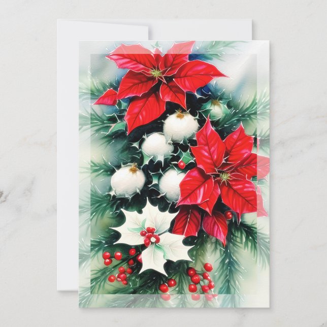 Poinsettia och julgran juldekoration budget julkort (Framsida)