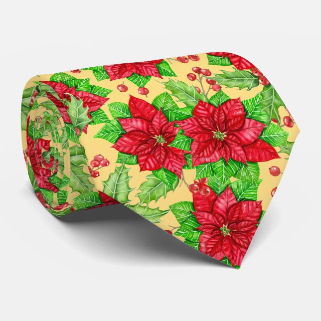 Poinsettia och kullbärets vattenfärg slips (Rullad)