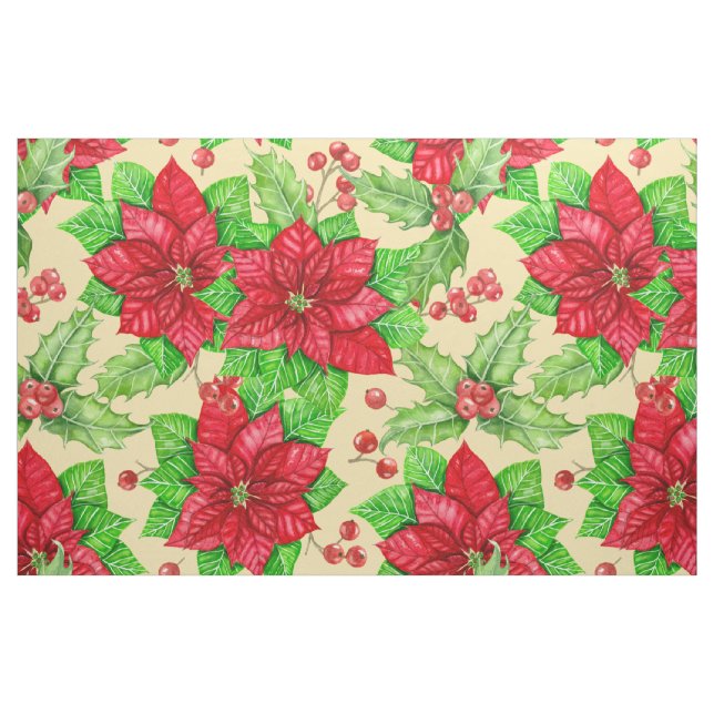 Poinsettia och kullbärets vattenfärg tyg (Fat Quarter)