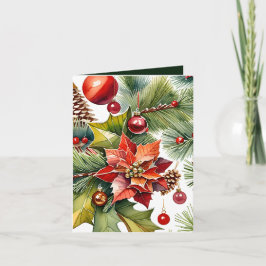 Poinsettia och Red Ornament Photo & Fact jul Kort