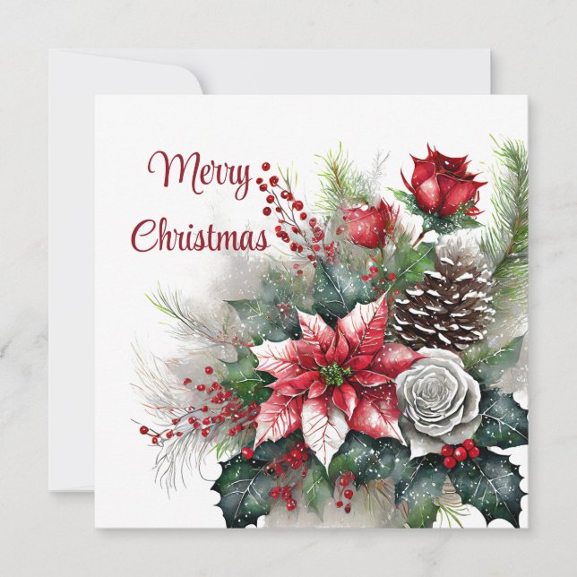 Poinsettia och rosenstänk  julkort (Framsida)