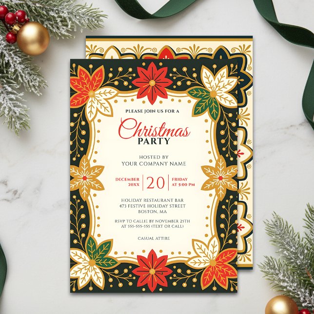 Poinsettia och Snowflake Corporate jul Party Inbjudningar (Skapare uppladdad)