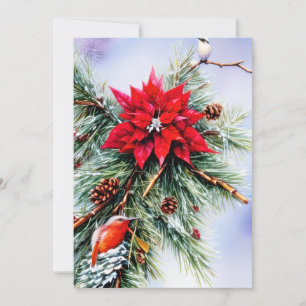 Poinsettia och tall budget jul julkort