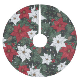 Poinsettia och tall i djupa höstfärger julgransmatta borstad polyester
