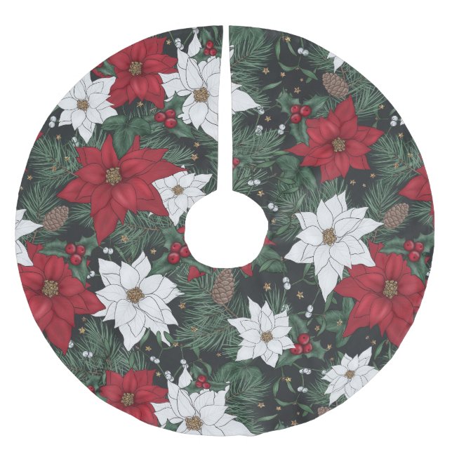 Poinsettia och tall i djupa höstfärger julgransmatta borstad polyester (Framsidan)