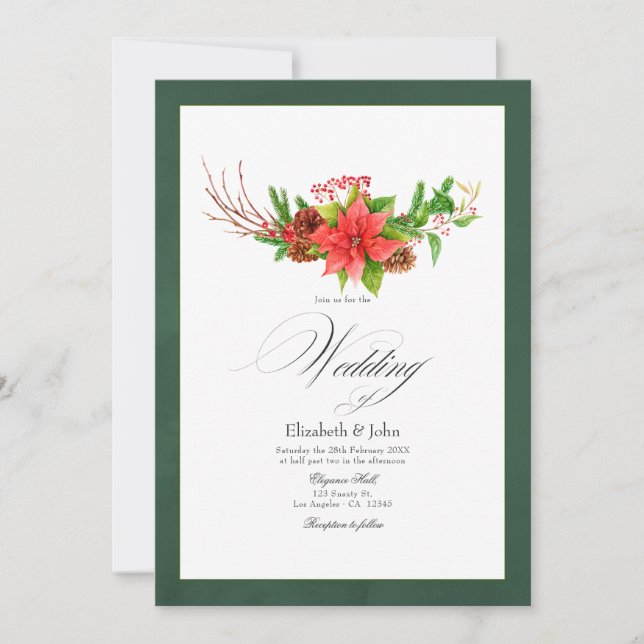 Poinsettia och Tall Julbröllscharm Inbjudningar (Framsida)