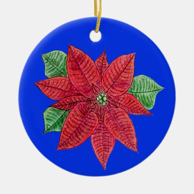 Poinsettia Ornament - blå bakgrund (Framsidan)