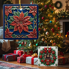 Poinsettia på blå jul Anpassningsbar Julgransprydnad Keramik