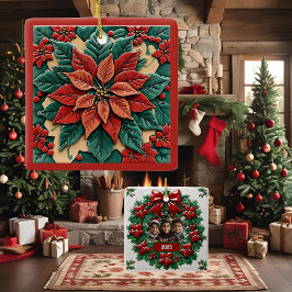 Poinsettia på röd jul Anpassningsbar Julgransprydnad Keramik