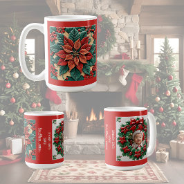 Poinsettia på röd jul Anpassningsbar Kaffemugg