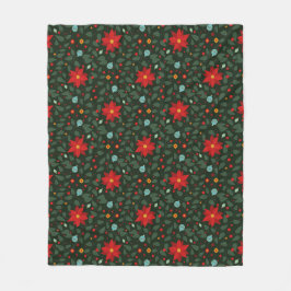 Poinsettia Paradise Fleece Blanket twilight
