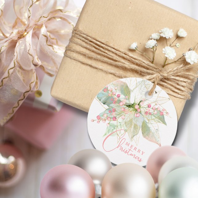 Poinsettia Pastel Rosa Guld Chic God jul Gåvor Etiketter (Skapare uppladdad)