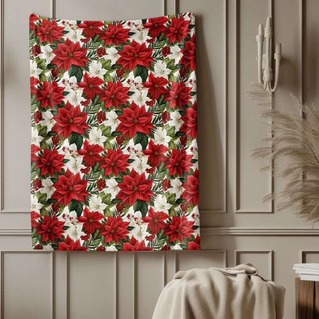 Poinsettia Pattern Blanket Festive Home Favorite Fleecefilt (Poinsettia Pattern Blanket Festive Home Favorite)
