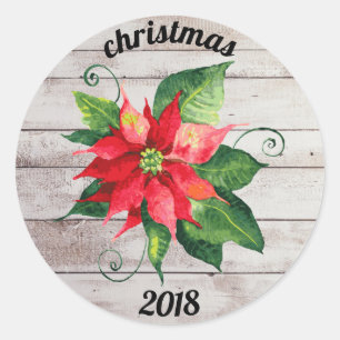 Poinsettia Peace & Love - Rund Klistermärke