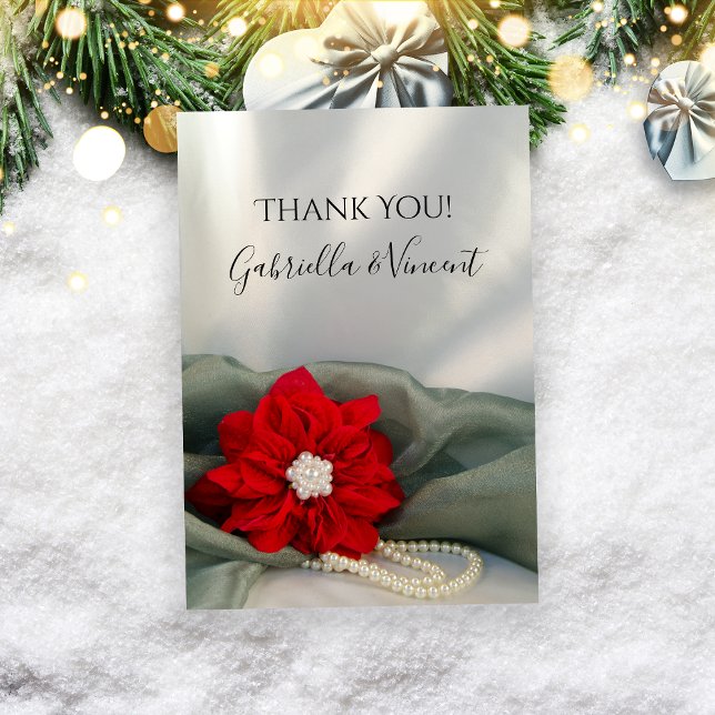 Poinsettia Pearls Grönt Winter Wedding Tack (Show appreciation after your December event with the Poinsettia and Pearls Wedding Thank You Note.)