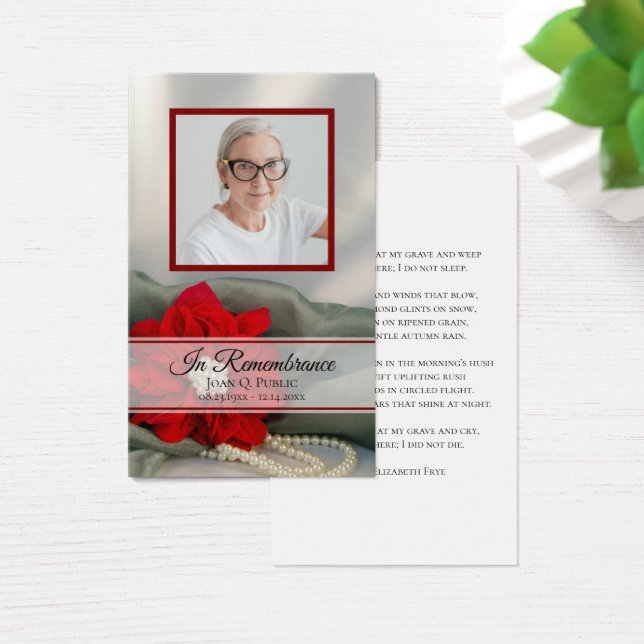 Poinsettia Pearls Winter Funeral Memorial Prayer Visitkort (Skivbord)