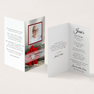 Poinsettia Pearls Winter Funeral Memorial Prayer Visitkort