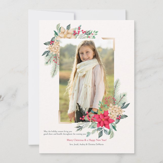Poinsettia Photo Frame Holiday Greeting Card Julkort (Framsida)