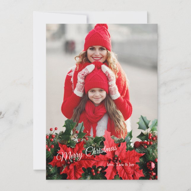 Poinsettia Photo Holiday Greeting Card Julkort (Framsida)