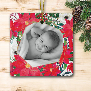 Poinsettia Photo Ram First Time Grandföräldrar Julgransprydnad Keramik