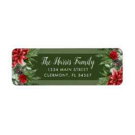 Poinsettia Pinecone Grönt Spruce Returadress Etikett