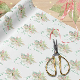 Poinsettia Pink Gold Sage Watercolor Christmas  Presentpapper