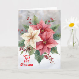 Poinsettia Pink White "'tis the Season" Christmas Kort
