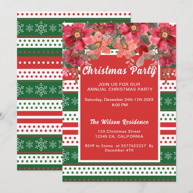 Poinsettia Play Tartan Kraft Rustic-jul Inbjudningar (Fram/baksida)