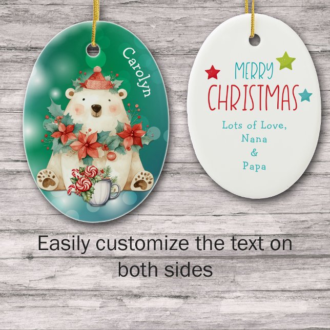 Poinsettia Polar Bear Kids Ceramic Ornamic Julgransprydnad Keramik (Skapare uppladdad)