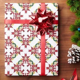 Poinsettia Quilt Mönster Traditional Red & Grönt Presentpapper