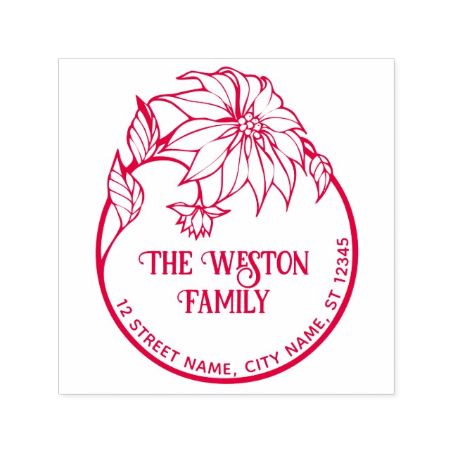 Poinsettia Ram God jul #2 Namn Returadress Självfärgande Stämpel (Design)