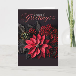 Poinsettia Red Berries Greetings Helgkort