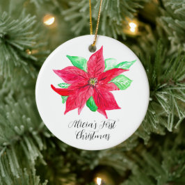 Poinsettia Red Blommigt Flower Första jul Julgransprydnad Keramik