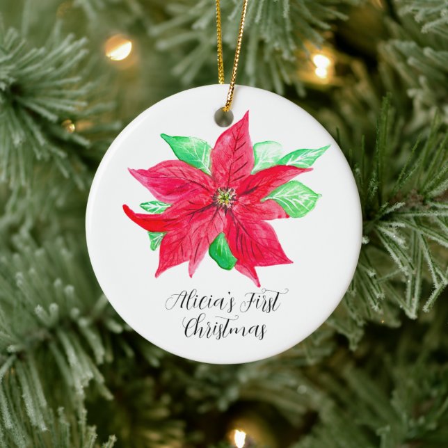 Poinsettia Red Blommigt Flower Första jul Julgransprydnad Keramik (Träd)