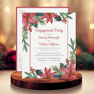 Poinsettia Red Blommigt Förlovningsfest jul Inbjudan Vykort