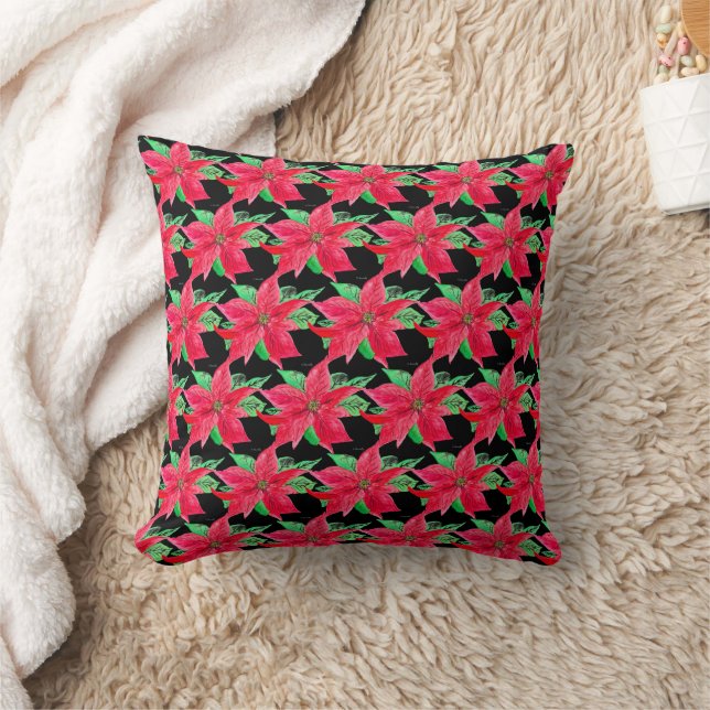 Poinsettia Red Blommigt Julblomma Kudde (Filt)