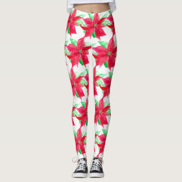 Poinsettia Red Blommigt Julblomma Leggings