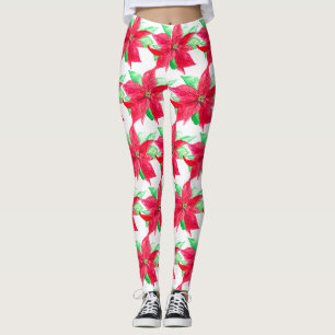 Poinsettia Red Blommigt Julblomma Leggings