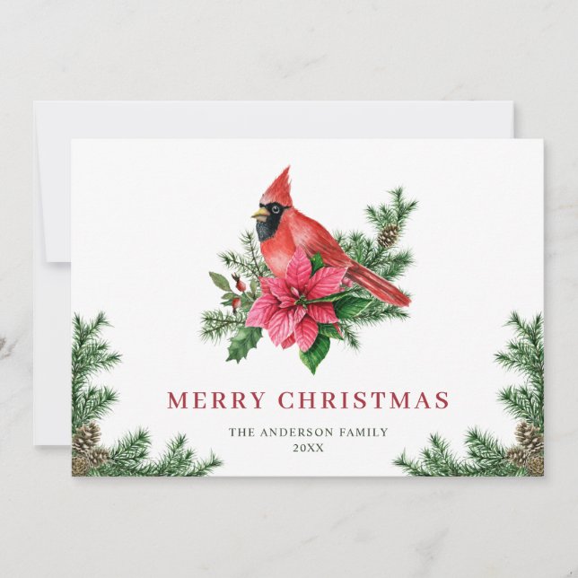 Poinsettia Red Cardinal jul Hälsning Julkort (Framsida)