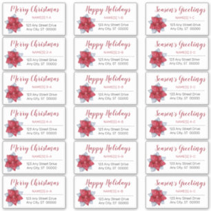 Poinsettia Red   Grått-Adressetiketter under jul Klistermärken