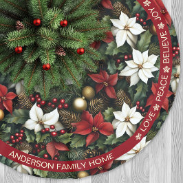 Poinsettia Red Grönt Gräs Festive Ord jul Julgransmatta Borstad Polyester