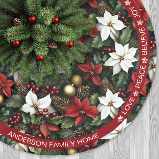 Poinsettia Red Grönt Gräs Festive Ord jul Julgransmatta Borstad Polyester
