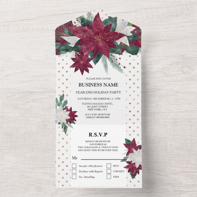 Poinsettia red guld white julfest redigerbar (Insida)