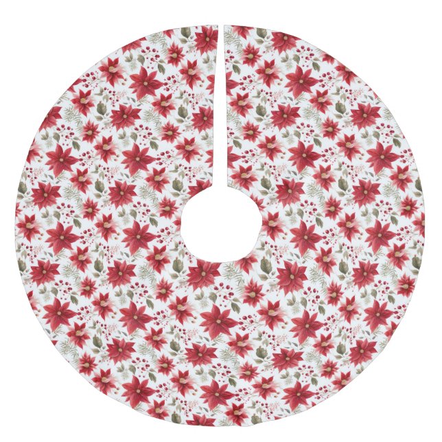 Poinsettia Red White Grönt Helgdag jul Julgransmatta Borstad Polyester (Framsidan)