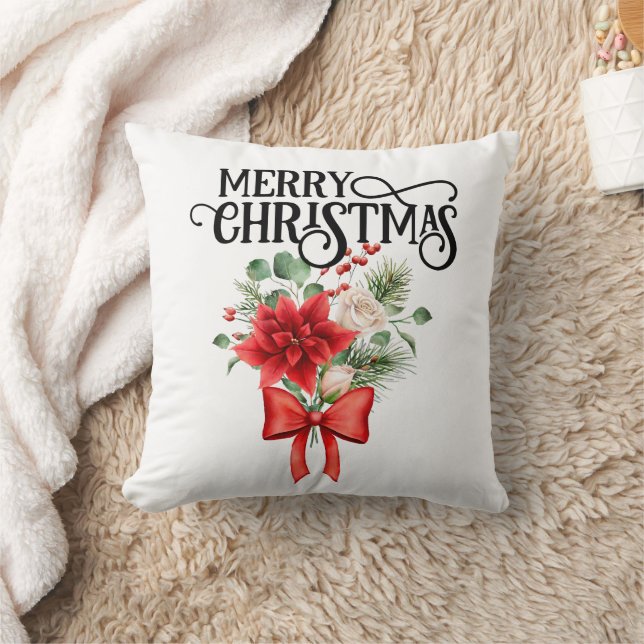 Poinsettia Ro Julblomman Bouquet Kudde (Filt)