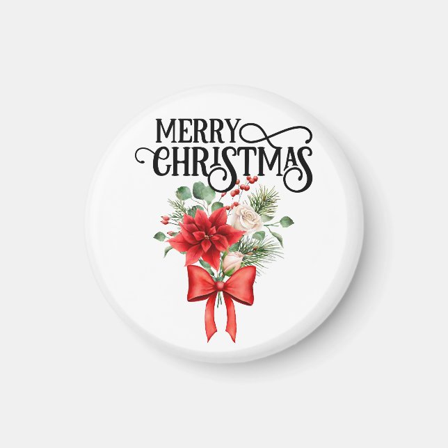 Poinsettia Ro Julblomman Bouquet Magnet (Framsidan)