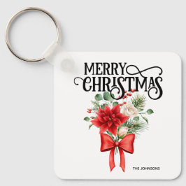 Poinsettia Ro Julblomman Bouquet Nyckelring