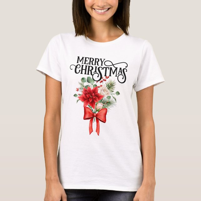 Poinsettia Ro Julblomman Bouquet T Shirt (Framsida)