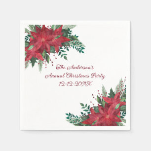 Poinsettia Röd Grön Holiday Julfest Pappersservett