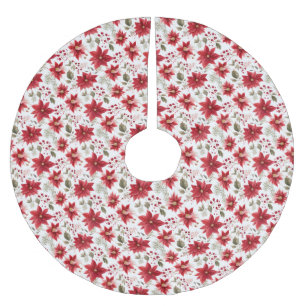 Poinsettia Röd Vit Grön Högtid Jul Julgransmatta Borstad Polyester